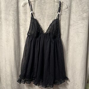 Victoria’s Secret Mesh Babydoll Lingerie Dress Gown Sheer Black Large Lace